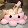 Large Reversible Octopus Plush Toy, Creative Double-Sided Flipping Expression Stuffed Animal, Cute Cuddle Doll