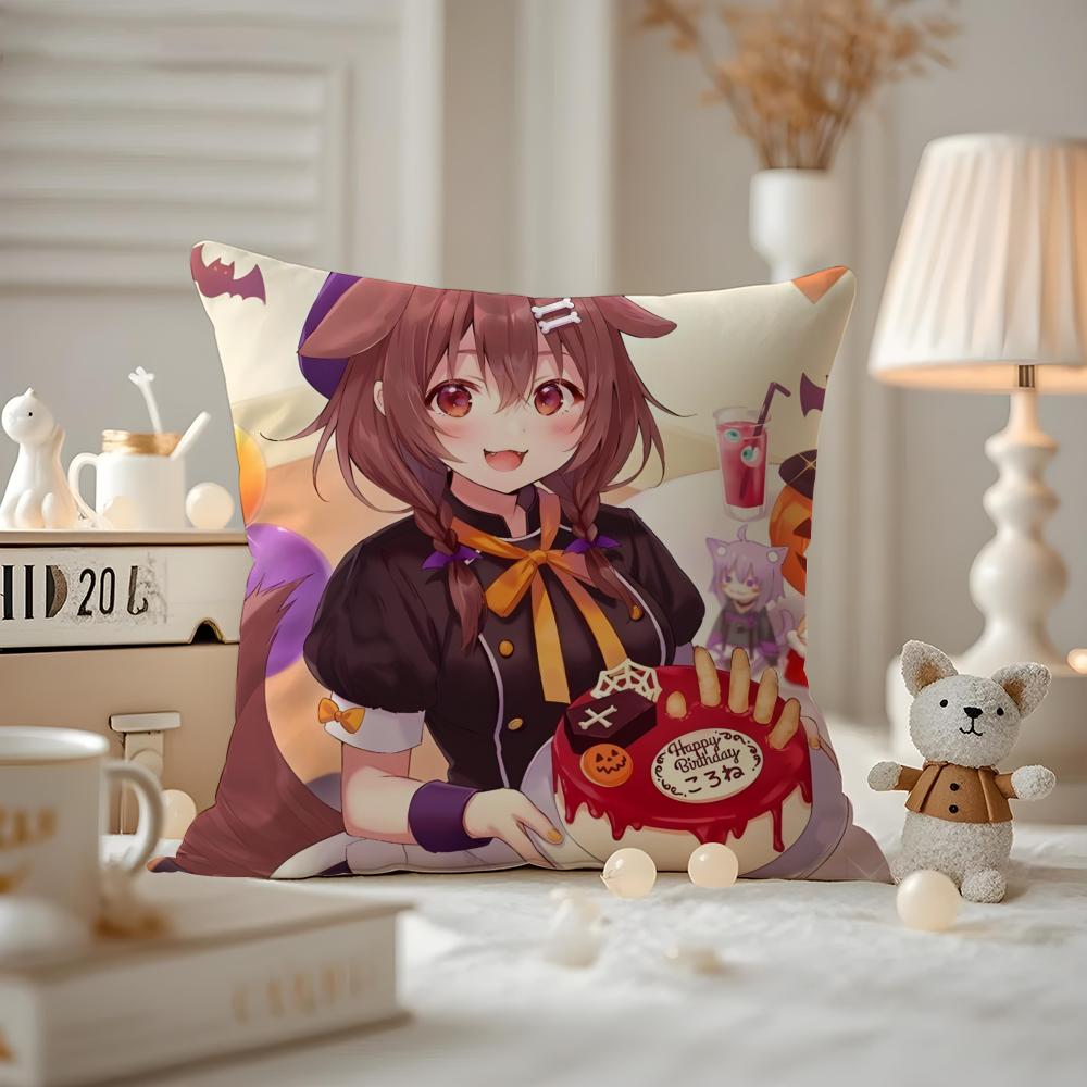 Anime IINUGAMI KORONE Kissenbezug Anti-Milben Kissenhülle Versteckter Reißverschluss seidiger kurzer Plüsch Sofakissenbezug