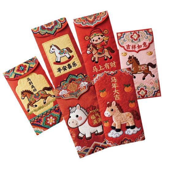 6 Pcs Year Lucky Money Envelopes Traditional Red Envelope Chinese New Hongbao with Cute Patterns Spring