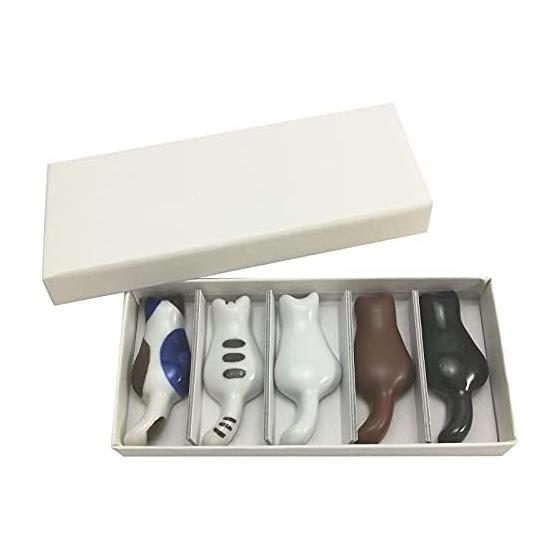 Hasamiyaki Chopstick Rests, Approx. 6cm, Set of 5, Cat Design, Made in Japan