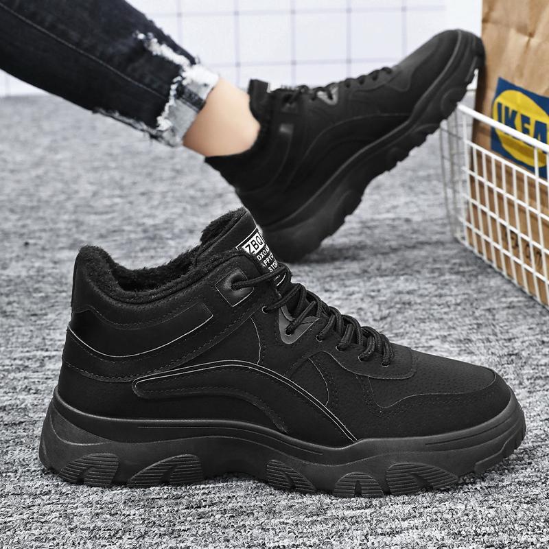 Winter Men's Shoes 2025 New High Top Casual Sports Shoes with Plush, Fashionable Thick Sole and Plush Warm Cotton Shoes