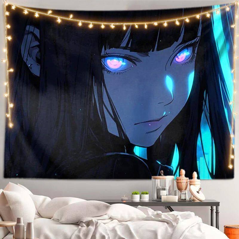 VIKAMA Cool Anime Girl Tapestry Black Hair Cool Girl Wall Hanging for Bedroom Dorm Gaming Room Decor Edgy Manga Art Poster