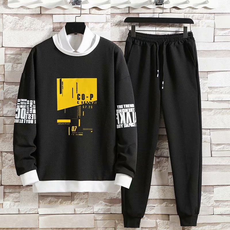Danmo Frühling Herbst Herren Sets Hip Hop Langarm Print T Shirts + Solide Jogger Casual Hosen Mode 2 Sets Männer Kleidung Sets