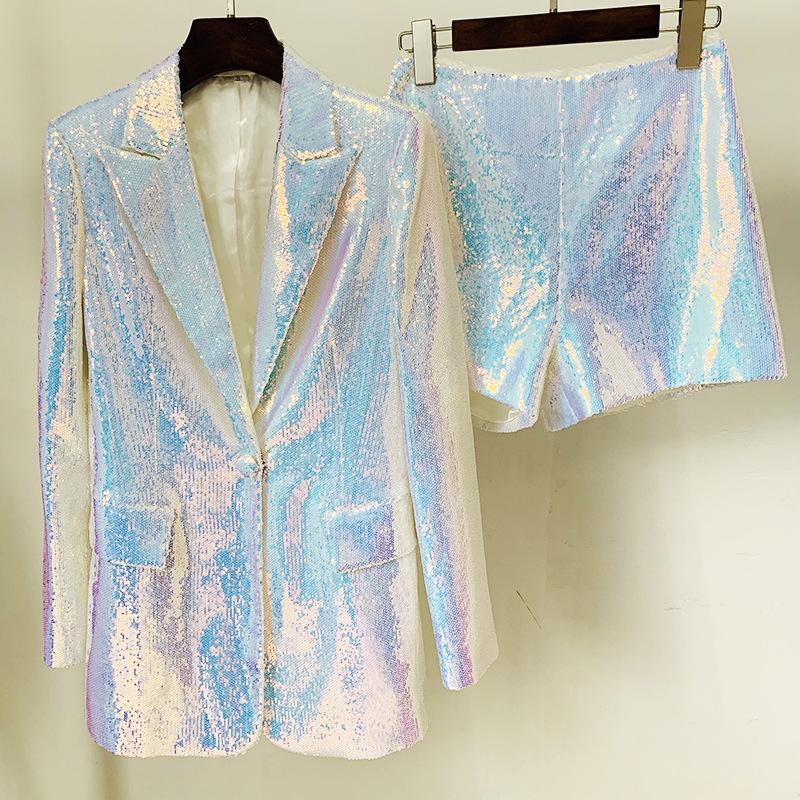 

2026 Stylish Sequin Blazer & Shorts Two-Piece Set Small