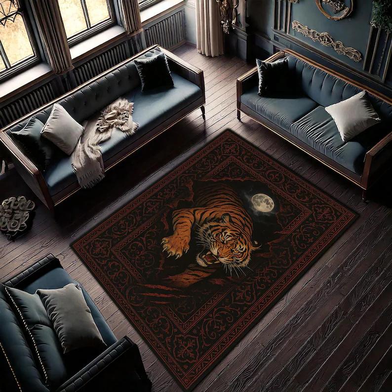 Red Tiger Rug Tufted Polyester Non-Slip Animal Living Room Bedroom Carpet Home Decoration Mat