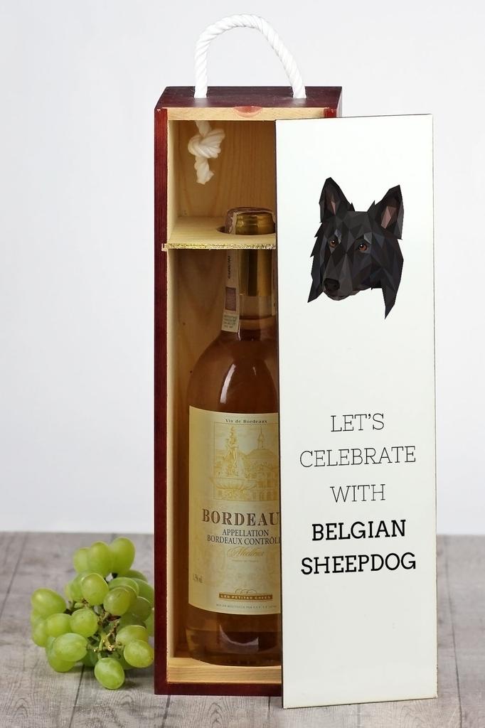 Owczarek Belgijski, Belgijski Pies Pasterski - Geometryczne Pudełko Ze Zdjęciem I Napisem Na Wino Marki Art-Dog