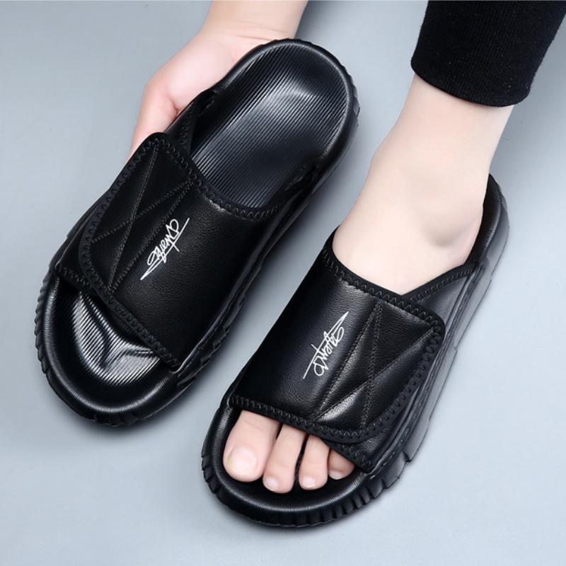 Genuine Leather Men Slippers Platform Open Toe Slip On Casual Sandals Home Mute Slides Summer Beach Walking Sandal Shoes for Men