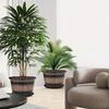 Durable Plastic Round Elegant Whiskey Barrel-Inspired Planter - Indoor & Outdoor Flower Pot for Gardens and Balconies