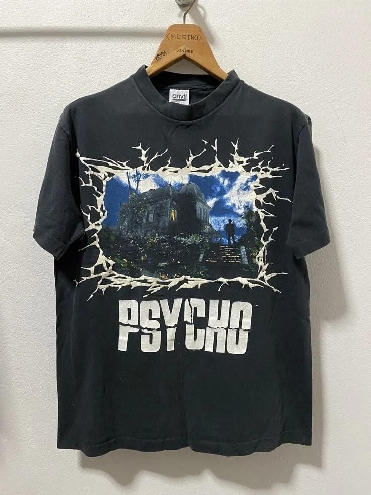VINTAGE 90S PSYCHO MOVIE short sleeve black color classic shirt Reprint Unisex T-Shirt S
