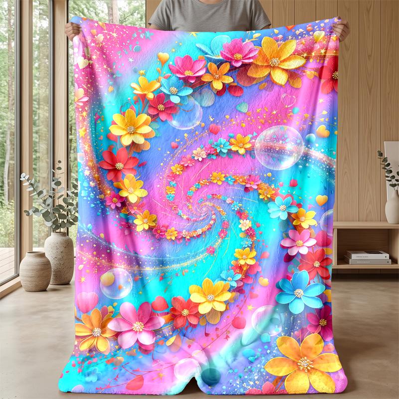 Vibrant Flower Spiral Theme blanket Lightweight Warm Flannel Blanket Decorative Throw Blanket for Home Decoration