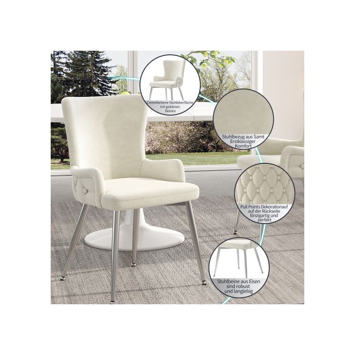 Chaises de salle à manger en velours, ensemble de 4 avec quatre pieds en métal argenté, beige