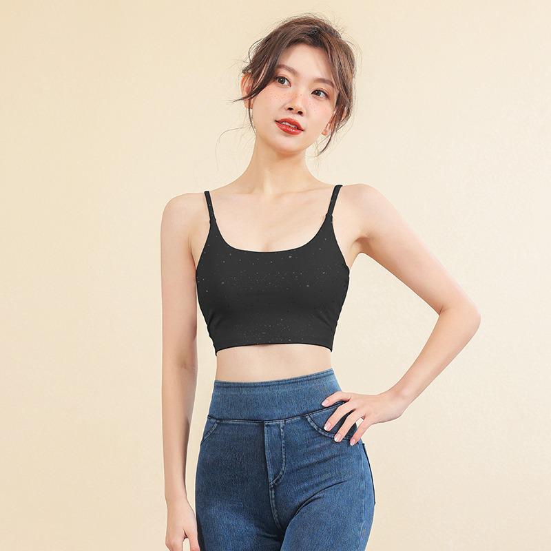 

Женский ударопрочный кросс-бордерный жилет для йоги с боковой поддержкой и тонкими бретелями Small чёрный