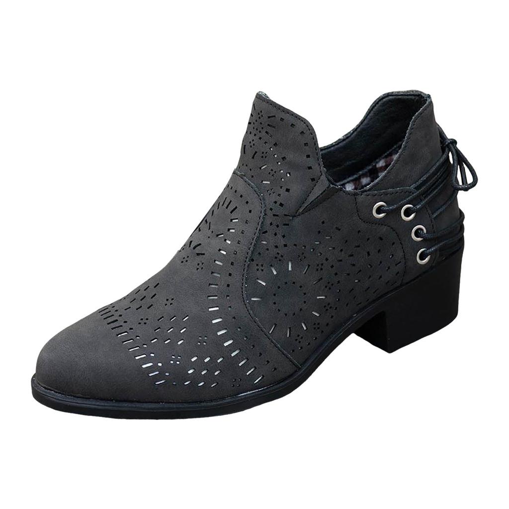 Women'S Boots & Booties Wedge Women'S Fashion Hollow Out Single Shoes Western Lace Up Chunky Heel Casual Shoes Botas De Mujer