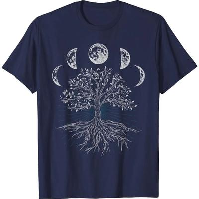 Tree Life Moon Phases Gothic Occult T-Shirt Casual Daily Four Seasons Tees Oversized T Shirt Halloween