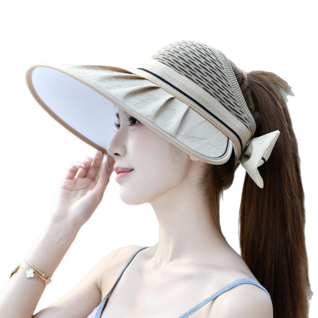 Summer Empty Top Hat Women'S Big Edge Fashion Sunscreen Breathable Sun Hat Casual Versatile Hollow Travel Visor