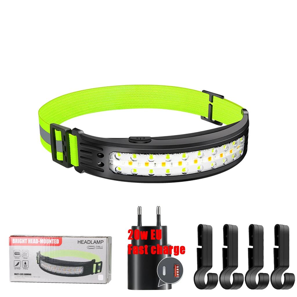 Induction LED COB Headlamp USB Rechargeable Waterproof Search Light Head Flashlight 6 Lighting Modes for Camping Fishing Hiking