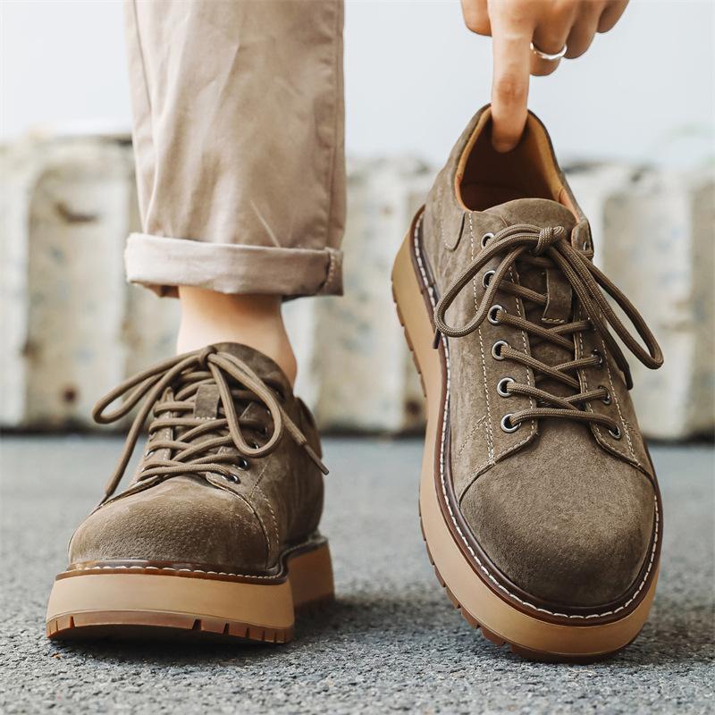 Fashion New 2025 Autumn Winter Men Cow Suede Leather Casual Shoes Lace Up Platform Thick Sole All Match Outdoor Men Leather Sneakers