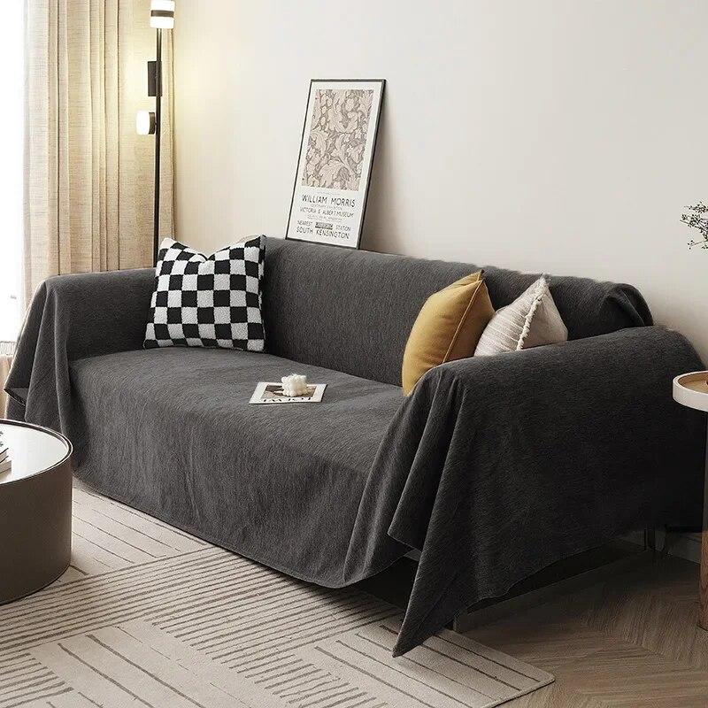 Modern Minimalist Chenille Sofa Towel Cover Solid Color Anti Cat Scratch Sofa Mat Four Seasons Universal Sofa Cover