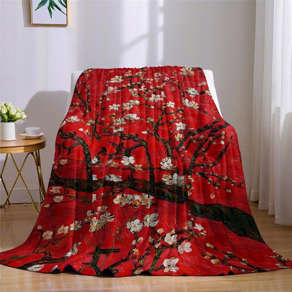 Crimson Bloom Flannel Blanket Warm Soft Halloween Christmas Couch Warm Cozy Decorative Decor Gift for All Season