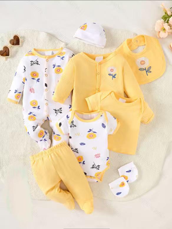 8-teiliges Pyjama-Set für Neugeborene: Bodys mit kurzen und langen Ärmeln für Frühling/Sommer