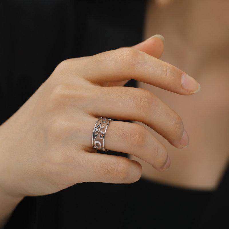 Men's Fashion Hollow Eye Design Large Size Ring Non Fading Symbol Band Statement Jewelry