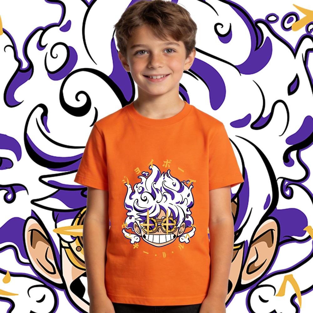 One Piece Joy Boy Anime Print Boys Girls Cotton T Shirt Kids Casual Summer Top Soft Breathable Crewneck