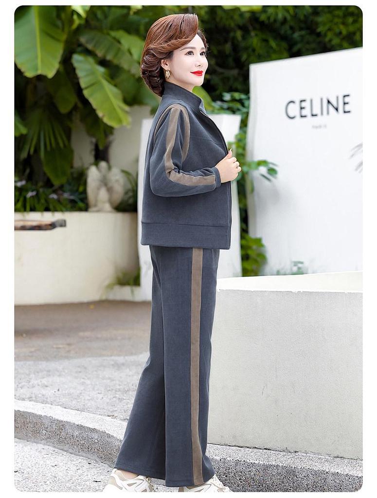 Autumn-Winter 2025 Stylish Plus Velvet Two-Piece Set for Middle-Aged Women