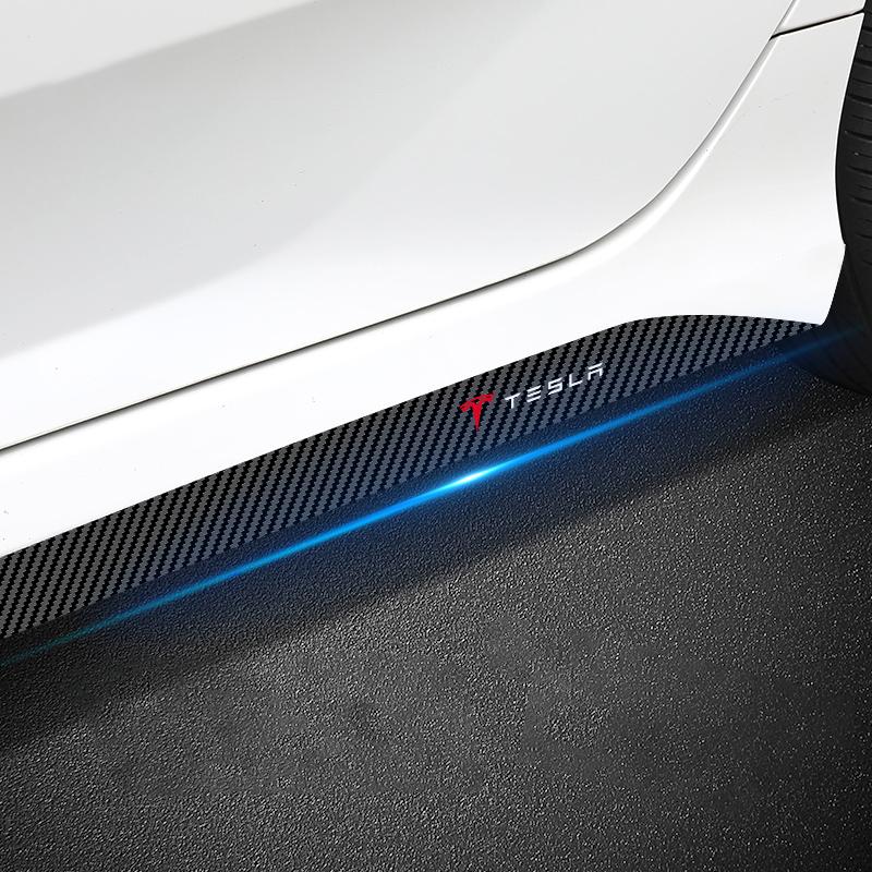 2pcs Car Side Skirt Sill Carbon Fibre Body Protection 3D Sticker For Tesla Model S Model X Model Y Cybertruck Model 3 Model Y