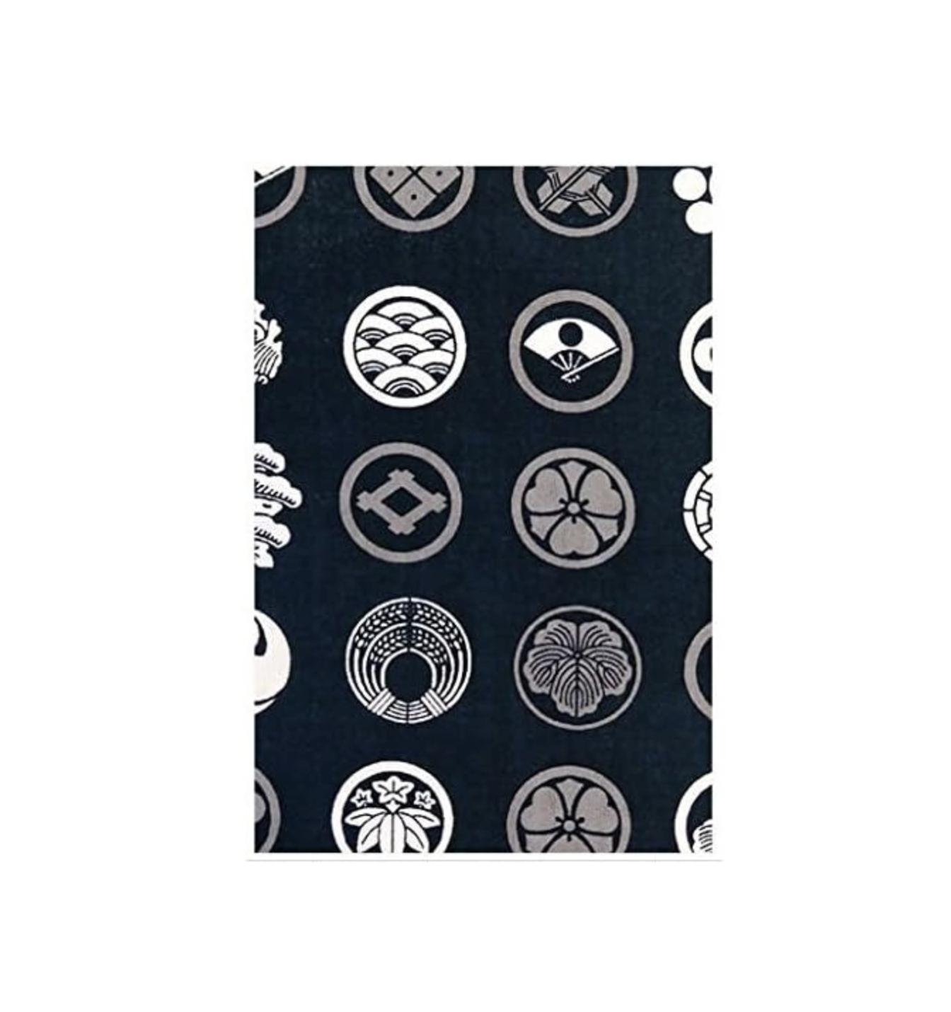 

Hamamonyo Japanese Traditional Kamon Design Tenugui Tapestry M чорний