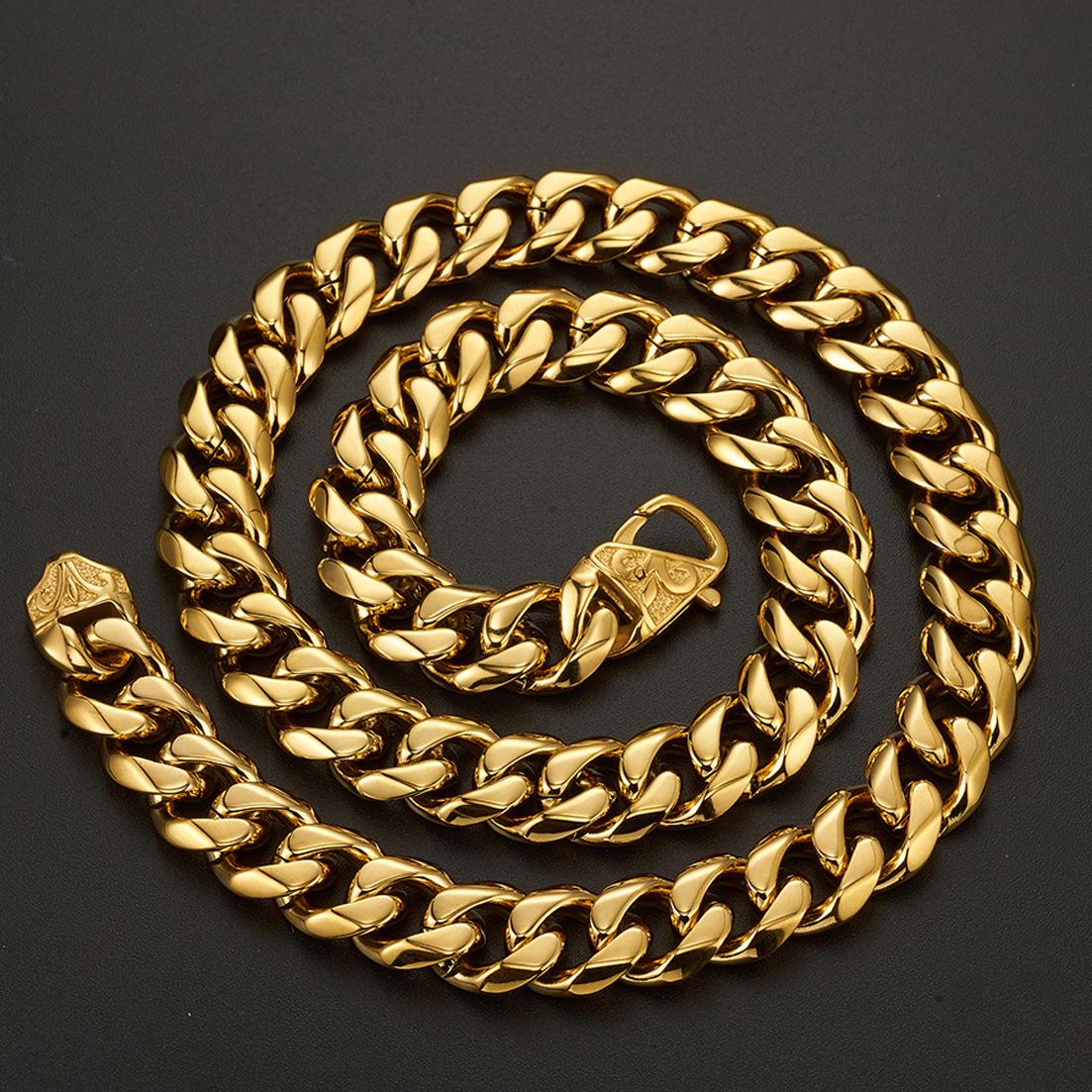 

15mm Gold Necklace Six Sided Ground Chain Cast Buckle Men s Necklace Collar Fashion Trend Necklace 2025 41CM