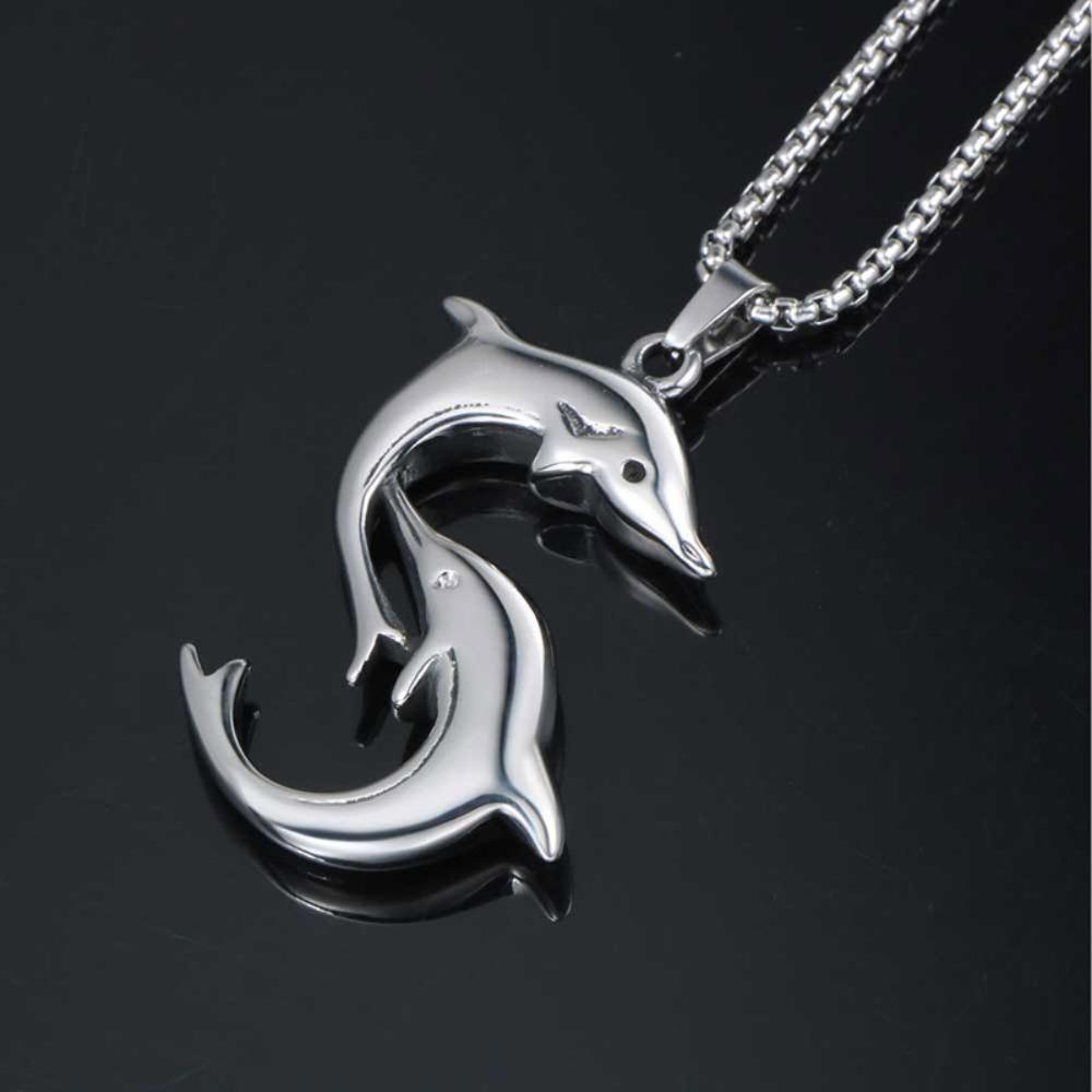 JMXD Minimalist Playful Dolphin Titanium Steel Necklace Pendant, Unisex Cute Animal Jewelry, Perfect Gift
