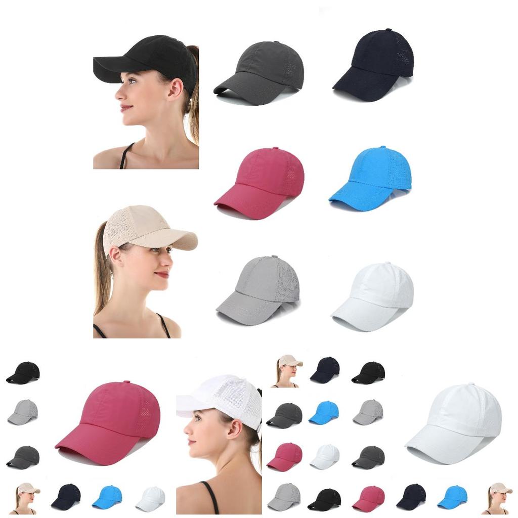 Summer Pure Color Baseball Cap For Women Cross Ponytail Cap With Mesh Design Quick-drying And Sun Protection