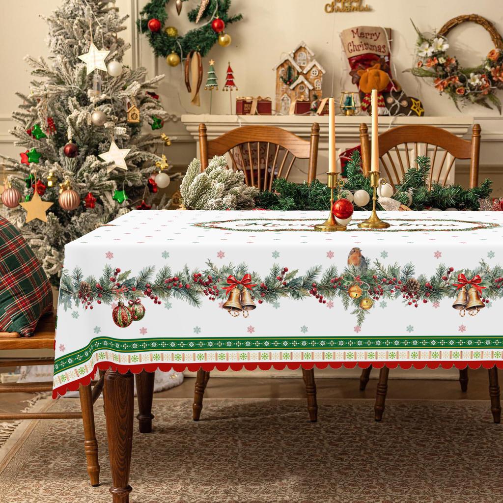 1 Stück Weihnachtstischdecke, verschiedene Größen, Weihnachtskranz- und Glockenmuster, Partydekoration Tischdecke, Weihnachtsfeier Treffen Hof Ta