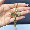 Retro Gothic Cross Pendant Necklace - Unisex Ethnic Pattern Sweater Chain