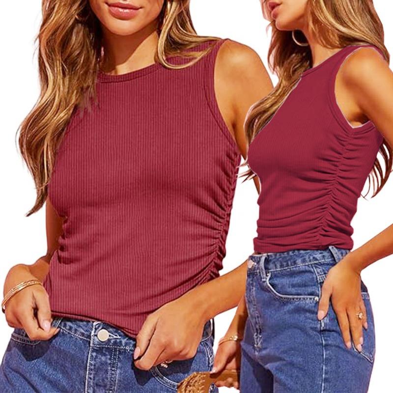 YYFS Damenmode, lässig, Sommer, Frühling, einfarbiger Druck, ärmellos, O-Ausschnitt, Blusen und Hemden