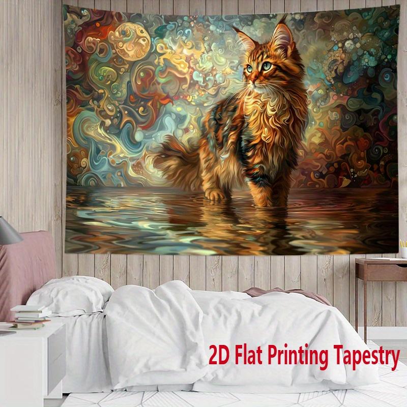 Mystical Maine Coon Cat Tapestry Psychedelic Water Cat Wall Hanging Aesthetic Room Decor Suitable Offices Bars Party