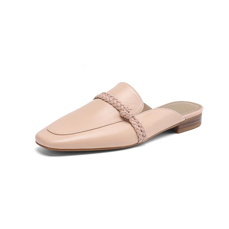 

Мода 2025 Лето Женская обувь Натуральная кожа Квадратный носок Женские сандалии Однотонные Современные сандалии для женщин Низкий каблук Женские мюли 40 розовый