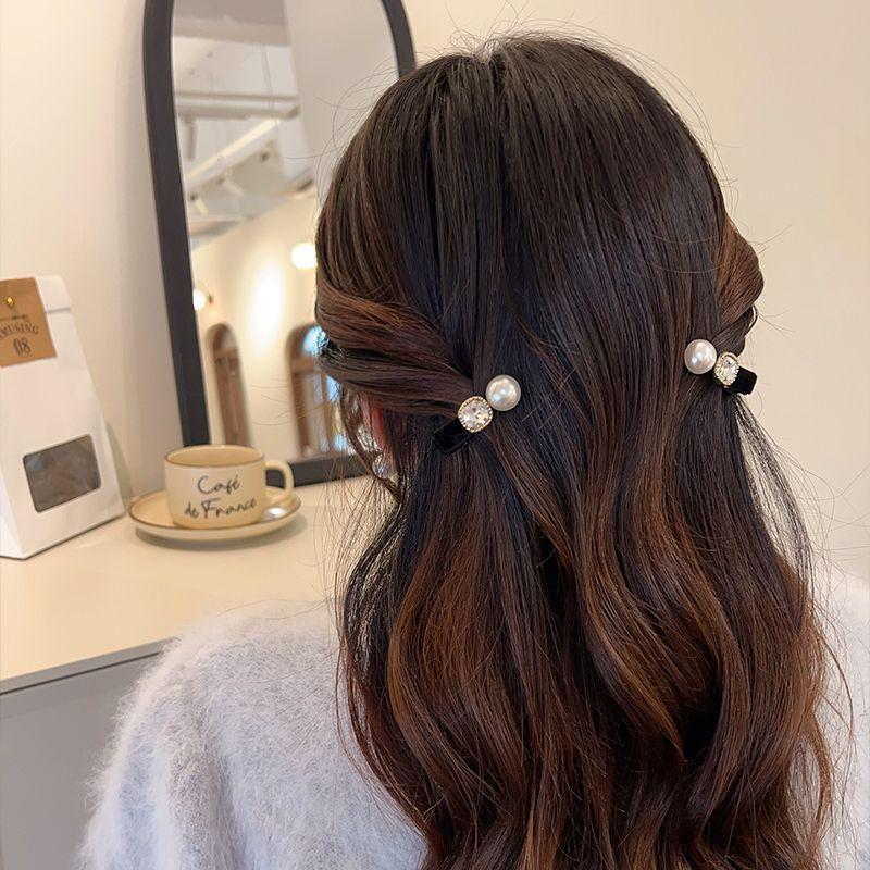 1pcs Elegant Hairpin Imitation Pearl Square Diamond Hairpin Elegant Ceiling Korean Ins Style Side Clip