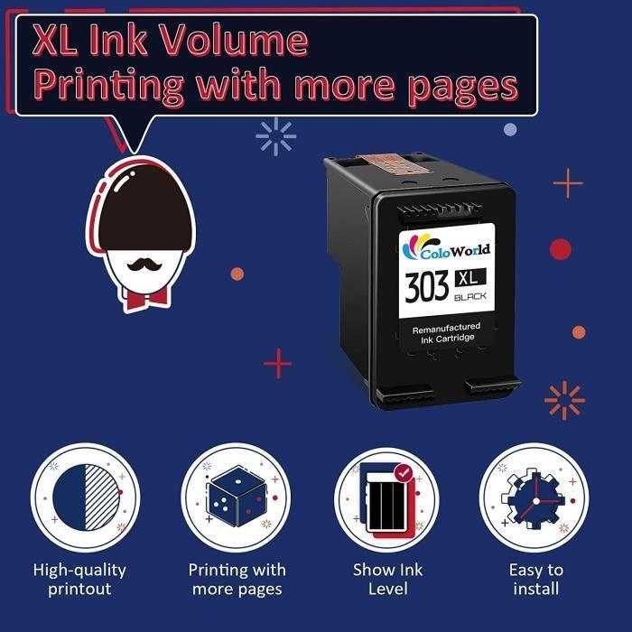 ColoWorld Remanufactures 303 XL Schwarze Tintenpatrone für HP Envy Photo 7830 7134 6230 6220 7130 622