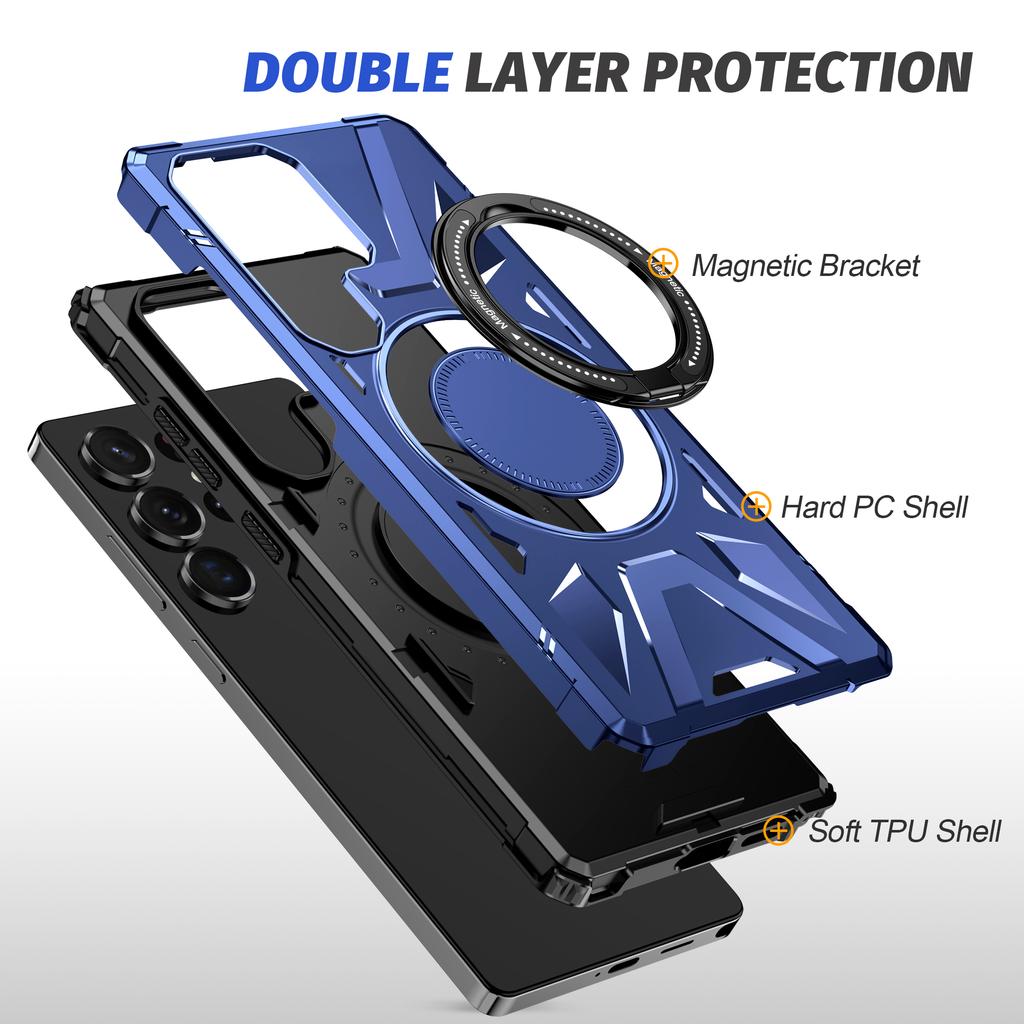 For Samsung Galaxy S25 Ultra Magnetic Case Kickstand TPU PC Phone Cover