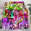 Graffiti Print Blanket Soft Comfortable All Seasons Suitable Sofa Office Nap Travel Birthday Gift Christmas Present