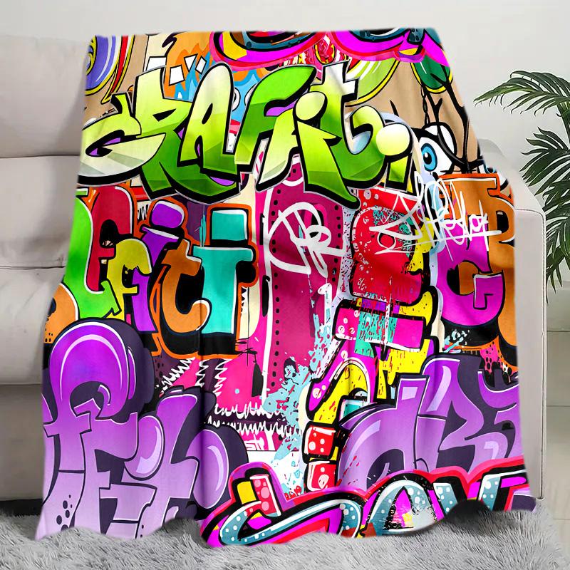 Graffiti Print Blanket Soft Comfortable All Seasons Suitable Sofa Office Nap Travel Birthday Gift Christmas Present
