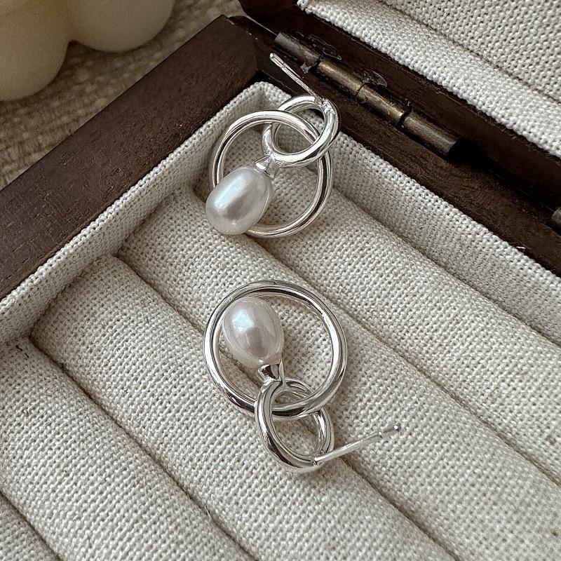 925 Sterling Silver Vintage Earrings For Women Trendy Circle Pearl Tassel Earring Jewelry Prevent Allergy Party Accessories