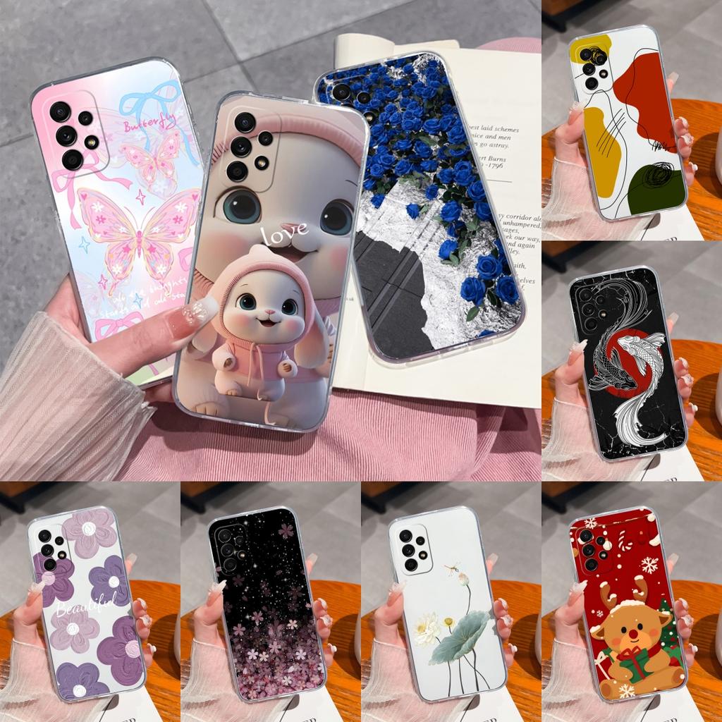 Flower Case For Samsung Galaxy A52 Phone Cover For Samsung A 52 Cases Soft Transparent Silicone Christmas Elk deer Back Covers