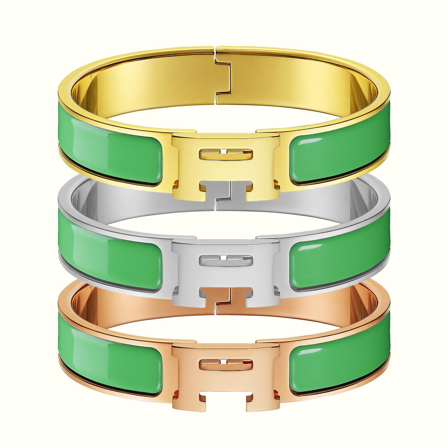 

Класичний браслет з титанової сталі кольору рожевого золота з емаллю з літерою H для пар Silver 17cm