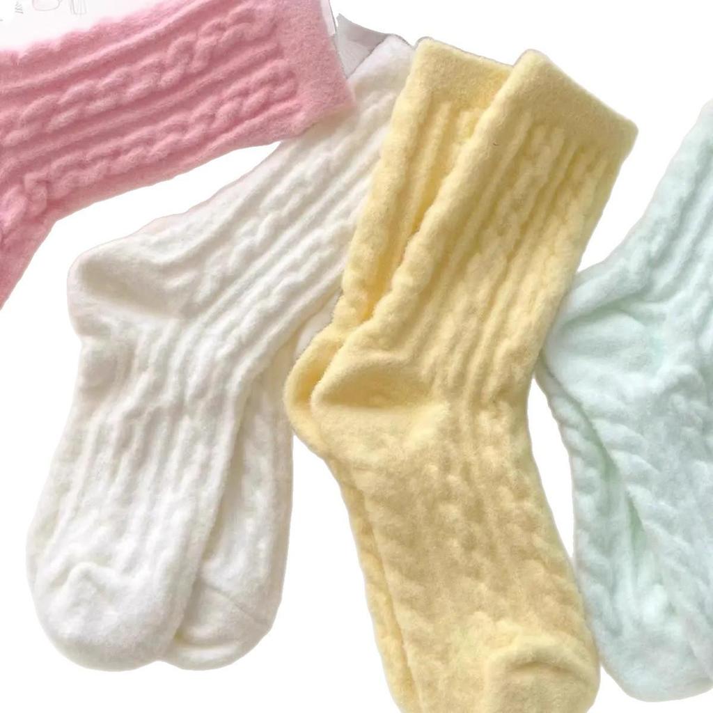 Women's Thick Fluffy Cable Knit Mid-Calf Plush Socks for Cold Weather and Postpartum Comfort