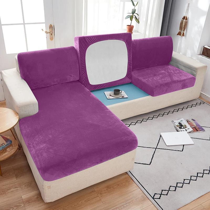 Velvet Fabric Sofa Seat Cover For Living Room Elastic Sofa Cushion Cover Soft Couch Slipcover Furniture Protector For Home