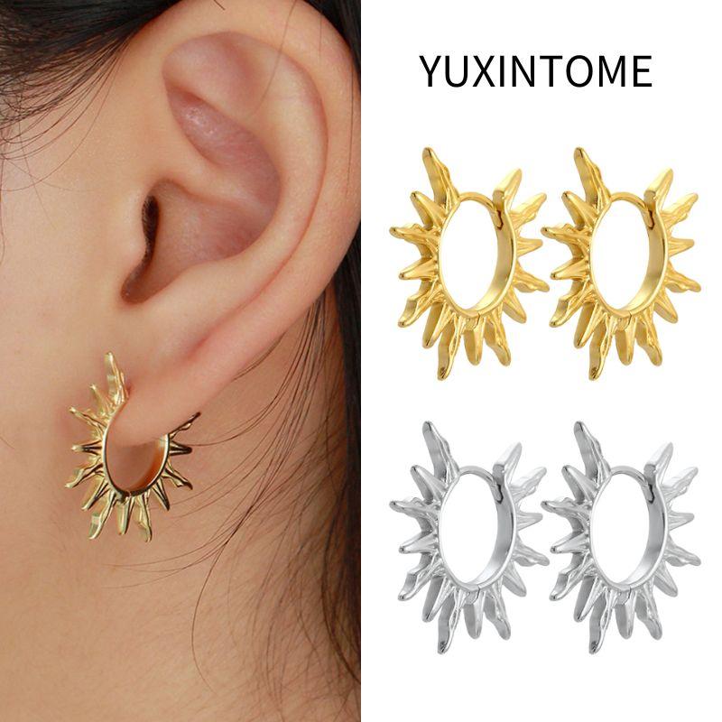 925 Silver Ear Needle Vintage Sun Hoop Earrings for Women Punk Hip Hop Sun Flower Big Earrings Fashion Jewelry Gifts