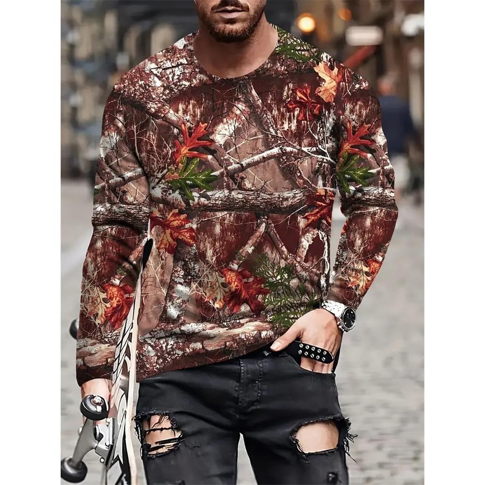 Semplice Stampa Longteng Autunno Moda Girocollo T-shirt a Maniche Lunghe da Uomo Top Outdoor Street Fashion Quotidiano Casual Comfort