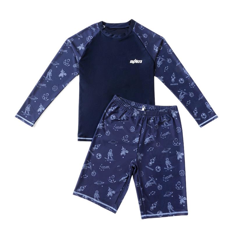 

2025 Большой размер Мальчики Морской стиль Защита от солнца Купальник, Длинный рукав Двойка Шорты Летняя купальная одежда 140